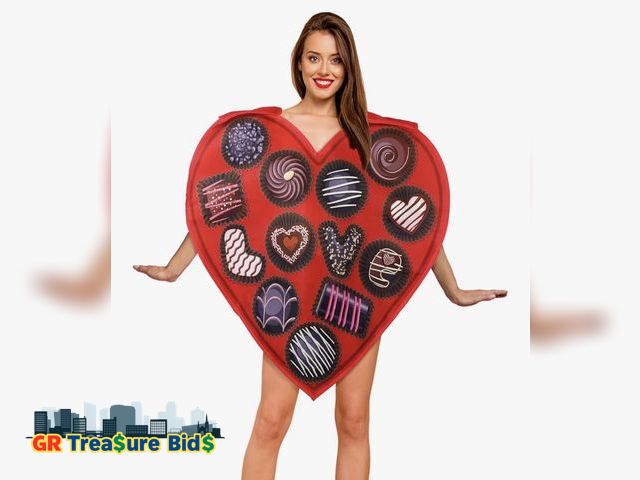 Lot 111-90547 - Valentine‘s Day Costume for Adult Love Heart Costume Box of Chocolates Costume for Men Women Red Fun...