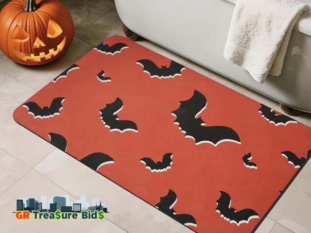 Lot 111-47962 - New TYUU Halloween Bath Mat, Thin Halloween Bathroom Rug Non Slip Quick Dry Bat Bath Mat Fits Under ...