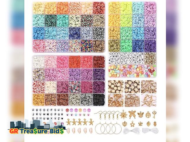 Lot 111-58462 - QUEFE 6000pcs, 64 Colors Clay Beads for Bracelets Making, Heishi Beads for Jewelry Making 6mm Flat R...