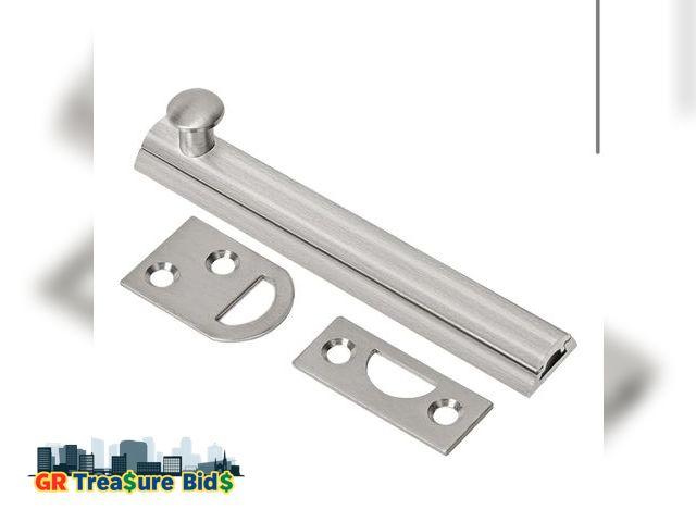 Lot 111-27100 - Solid Brass Surface Bolt 4 Inch, Heavy Duty Concealed Slide Surface Door Bolt, Satin Nickel
