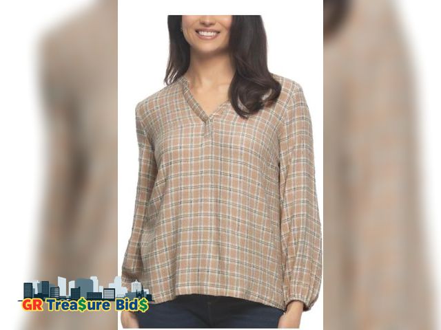 Lot 111-51203 - New Felina Women's Lurex Plaid Long Sleeve Top Size Small