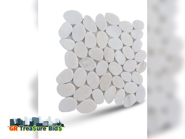 Lot 111-2074 - 8 pieces of Snow White Sliced Pebble Mosaic, Tumbled Stone Backsplash Tiles for Kitchen Walls, Showe...