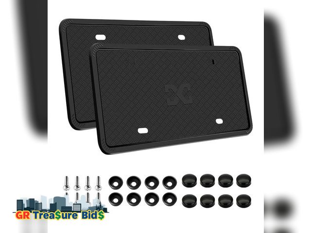 Lot 111-51511 - XCLPF Silicone Black License Plate Frame Covers 2 Pack- Front and Back Car Plate Bracket Holders. Ru...