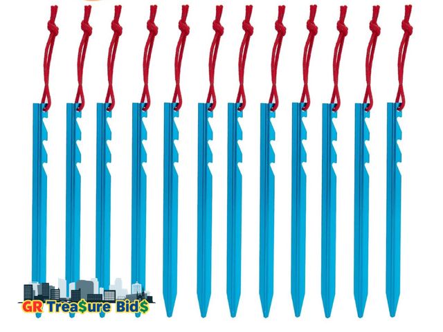 Lot 111-64382 - Lvgowyd 12 Pcs 7001 Aluminum Tent Stakes - Ultralight Adjustable Tri-Beam Tent Pegs with Reflective ...