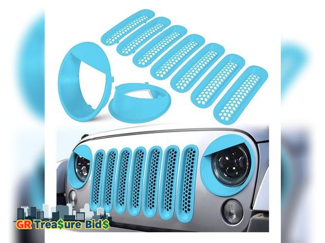 Lot 111-71949 - Front Grille Mesh Inserts &amp; Headlight Cover for Jeep Wrangler JK JKU Sport Freedom Rubicon Sahar...