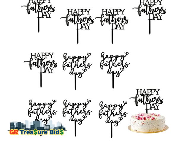 Lot 111-56911 - AROKIPPRY 10 Piece Happy Father's Day Cake Topper - Father's Day Black Glitter Birthday Cake Decorat...