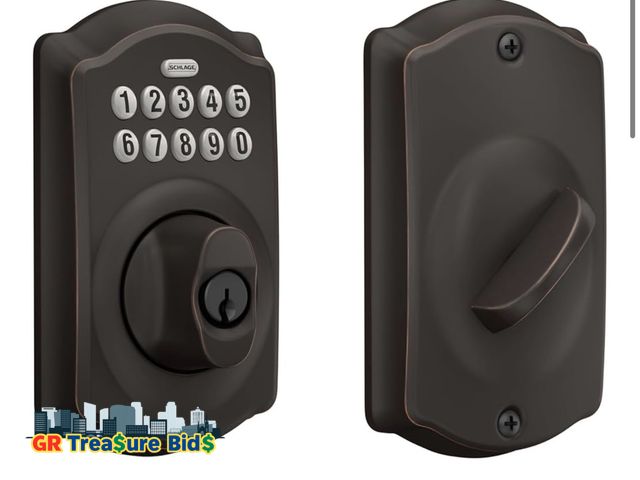 Lot 111-34185 - Schlage BE365 V CAM 716 Camelot Keypad Deadbolt, Electronic Keyless Entry Lock, Aged Bronze