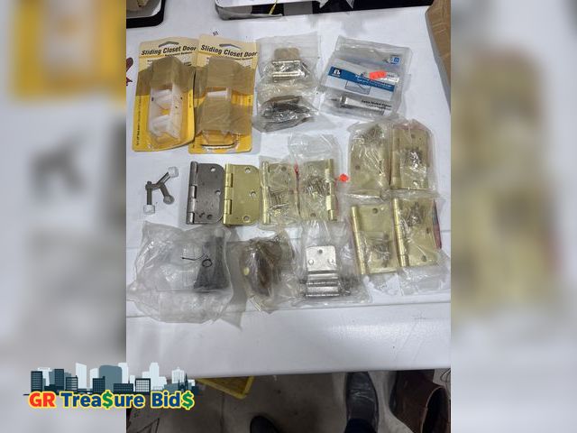 Lot 111-2018 - Miscellaneous items Home Depot hinges, spring doorstop and others