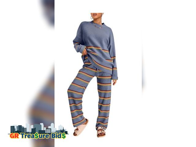 Lot 111-90720 - 1 New LILLUSORY 2 Piece Sets for Women 2025 Fall Outfits Two Piece Lounge Sets Sweatsuits Striped Kn...