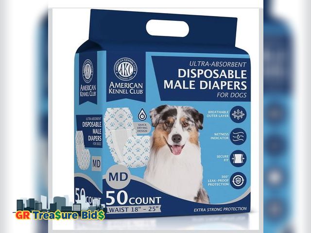 Lot 111-51375 - American Kennel Club Male Dog Wrap, Disposable Diapers with Wetness Indicator, Medium, 50 Count