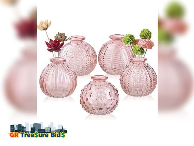 Lot 111-51862 - New ELEGANTTIME Single Glass Bud Vase Pink Vases for Centerpieces Decor Glass Flower Vase Bottle wit...