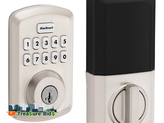 Lot 111-57842 - Kwikset Powerbolt 250 10-Button Keypad Satin Nickel Transitional Electronic Deadbolt Door Lock, Feat...