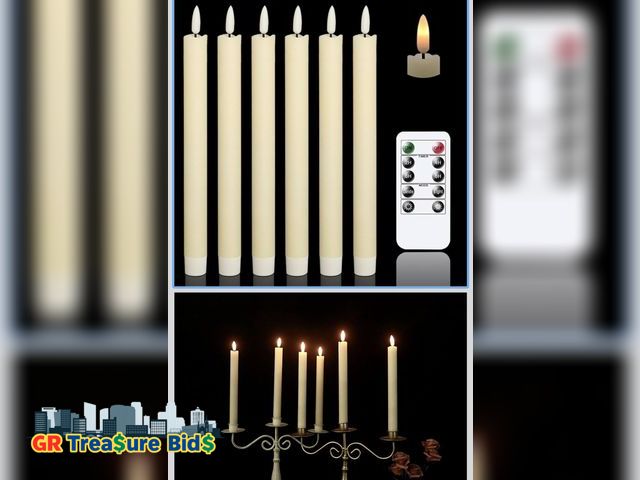 Lot 111-52069 - New GenSwin Flameless Ivory Taper Candles Flickering with 10-Key Remote, Battery Operated Led Warm 3...