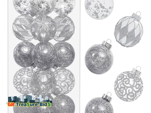 Lot 111-73042 - New 80MM/3.14" Clear Christmas Ornaments Set, 20PCS Glitter Shatterproof Decorative Hanging Ball Orn...