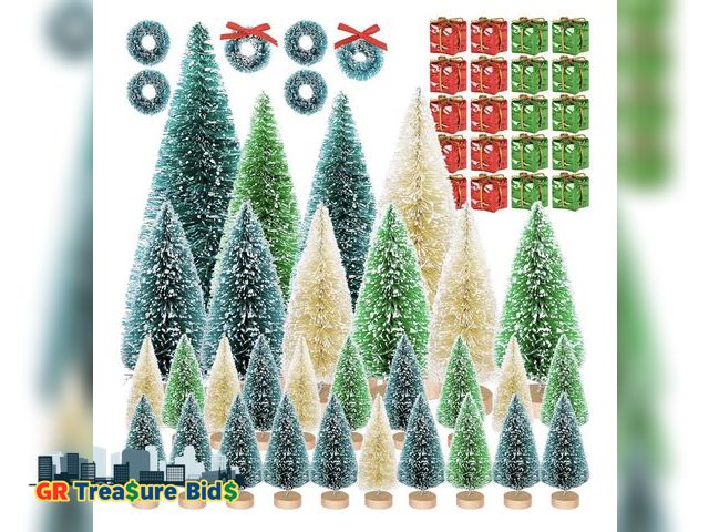 Lot 111-69064 - New Artificial Mini Christmas Trees Set - Miniature Sisal Frosted Christmas Trees Bottle Brush Trees...