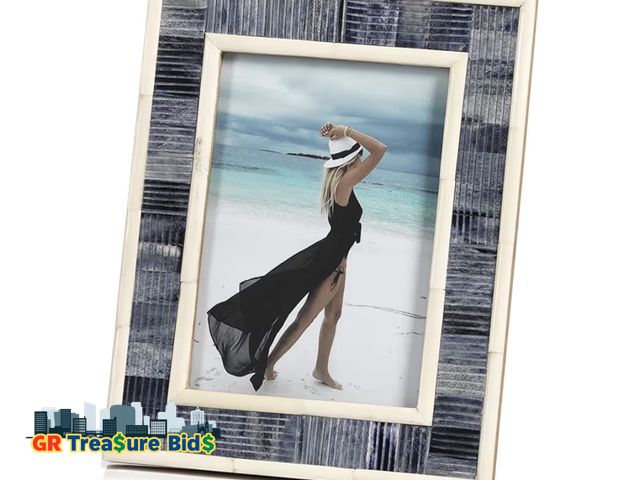 Lot 111-67882 - Mendocino Blue Carved Bone Photo Frame with White Borders (5x7)