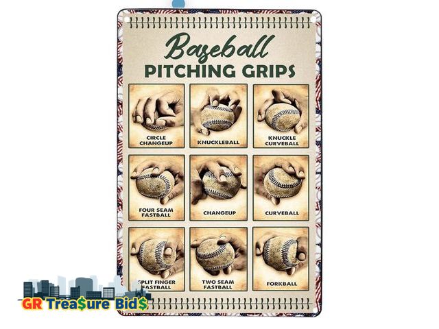 Lot 111-64892 - New Baseball Pitching Grips Retro Metal Sign Tin Sign Retro Art Print Poster Decoration Bar Cafe Clu...