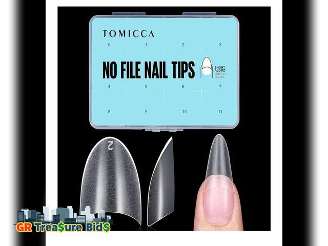 Lot 111-19409 - New TOMICCA Short Almond Nail Tips, 504Pcs Full Matte Press on Half Cover Acrylic Nails,12 Sizes No ...