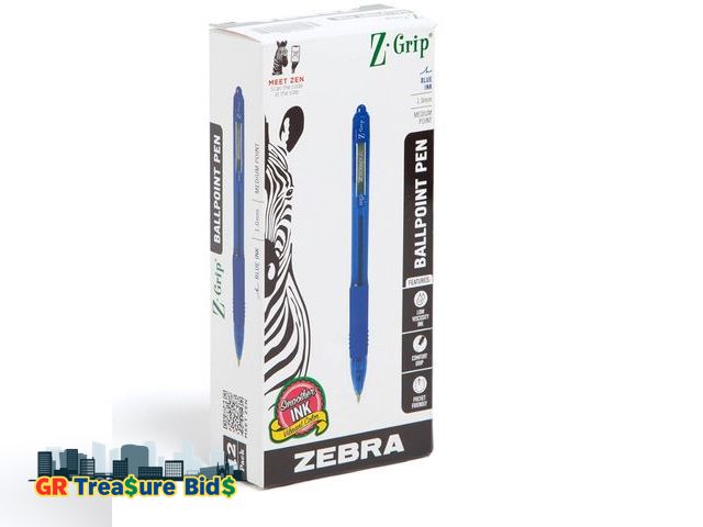 Lot 111-20358 - Zebra Pen Z-Grip Retractable Ballpoint Pen, Medium, 1.0 mm, Clear Barrel, Blue Ink, 12-Count