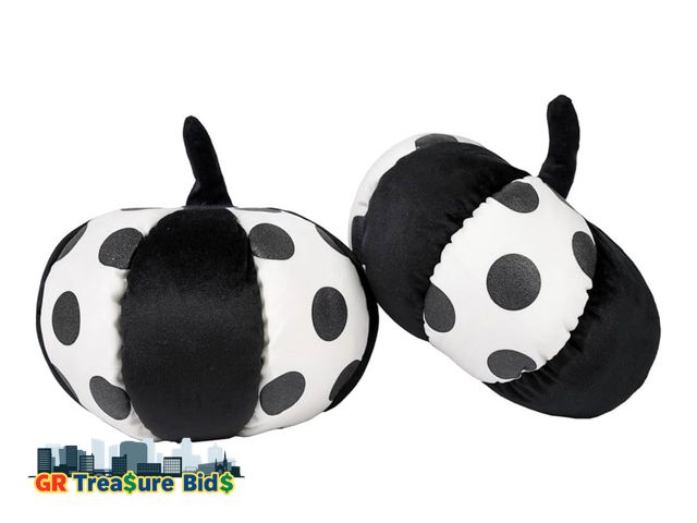 Lot 111-44685 - 2 Pieces Pumpkin Pillow Glitter Polka Dots White Black Pumpkin Shaped Pillow 11.8 Inch Fall Hallowee...