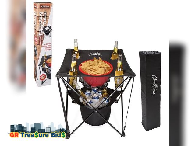 Lot 111-58855 - Camerons Portable Folding Tailgating Table with Cooler &amp; Cup Holders - Collapsible Camping &amp;...