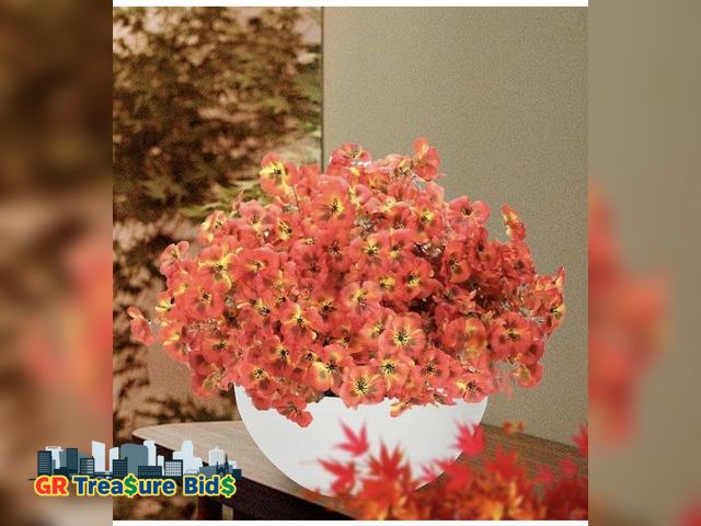 Lot 111-85097 - Artificial Fall Mums Flowers Hanging Baskets for Outdoor,Faux Flowers Baskets UV Resistant Wildflowe...