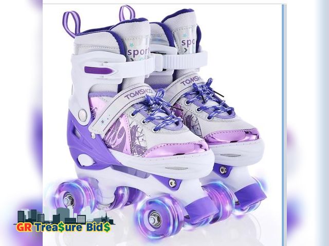 Lot 111-50281 - OMSHOO Roller Skates for Girls Kids Child Beginners 4 Sizes Adjustable with Light up Wheels Skates f...