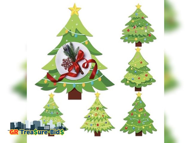 Lot 111-4626 - New Plastic Placemats Set of 6 Christmas Tree Table Mats Xmas Holiday Placemats Wipe Clean Washable ...