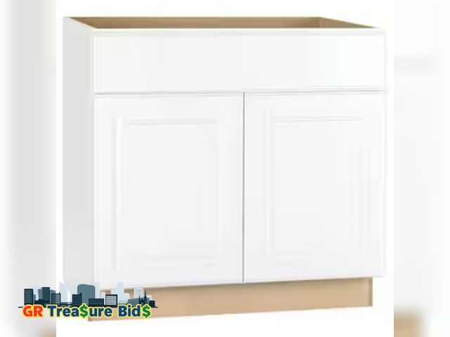 Lot 111-72627 - 1 Hampton base cabinet New Hampton stain white 36” sink base cabinet. 36”W  34.5”H. 24” D