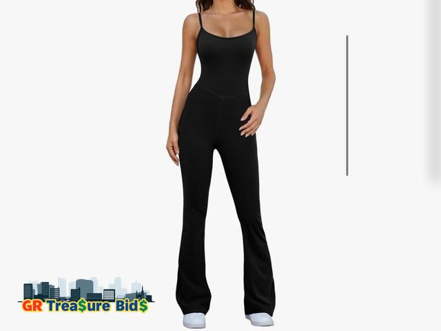 Lot 111-46768 - New Flare Jumpsuits for Women Adjustable Spaghetti Strap Bodycon Jumpsuit Scoop Neck Workout Romper ...