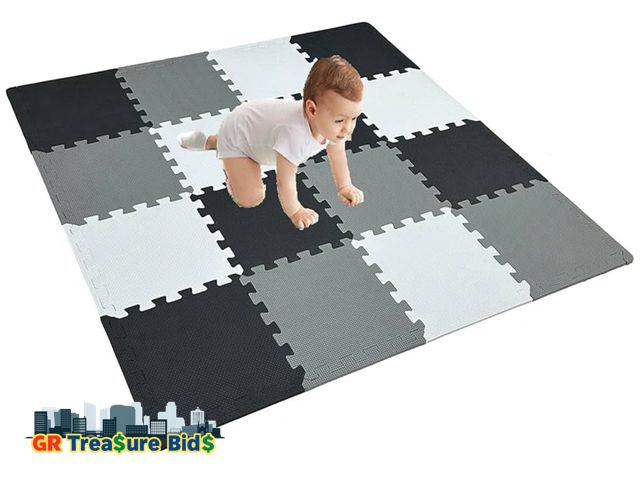 Lot 111-56648 - New 18 Pieces Tiles Foam Play Mat with Border, Interlocking Play mat Tiles, Foam Floor Mat for Kids,...