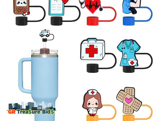 Lot 111-25132 - 8pcs Dentist Straw Cover Caps for Stanley Cup 30&amp;40 Oz, Tumbler with Handle, Water Bottle Silico...