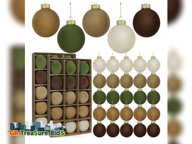 Lot 111-7465 - New 30 Pcs Velvet Christmas Ball Ornaments, 3.15 Inch Christmas Tree Ball Ornaments Flocked Plastic ...