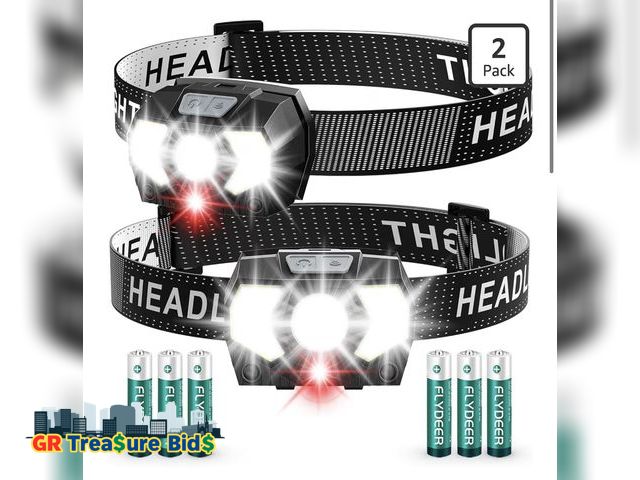 Lot 111-478756 - New Headlamp 2 Pack,1500 Lumen Bright LED Head Lamp with 7 Modes, Head Lights for Forehead with Red ...
