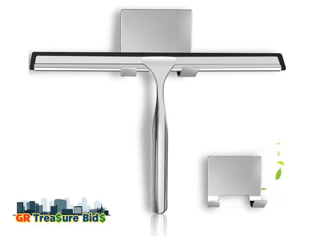 Lot 111-48180 - Shower Squeegee for Glass Doors, Stainless Steel Squeegee for Shower Glass with Adhesive Hook, 10’’ ...