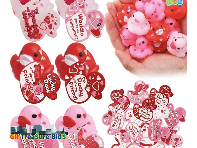 Lot 111-72662 - New JOYIN 24 Pcs Valentine’s Day Mini Rubber Duck 1.2 Inches with Gift Cards, Small Rubber Duckies w...