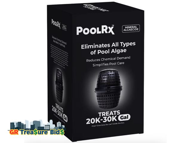 Lot 111-64675 - New PoolRx Pool Unit #101066 6 Month Algaecide Treats 20k-30k gallons, Black