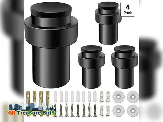 Lot 111-54456 - New Door Stoppers 2.5 Inch Floor Door Stop Cylindrical Black Doorstop Rubber Bumper Wall Protector, ...