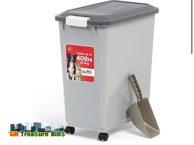 Lot 111-77733 - IRIS USA Dog Food Storage Container with Wheels, Airtight Lid, 2-Cup Scoop, Up to 40 Pounds Pet Food...