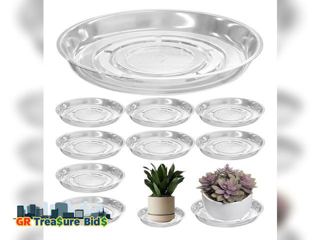 Lot 111-55544 - 12 Packs 12 Inches Large Clear Plant Saucers for Indoor Outdoor Use Heavy Duty Plastic Plant Trays f...