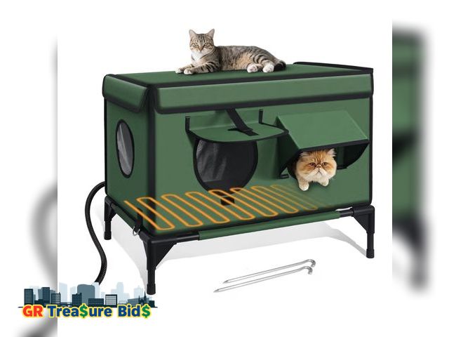 Lot 111-72672 - New Heated Cat House for Outside Winter, Insulated &amp; Weatherproof, Elevated Heated Cat Shelter w...