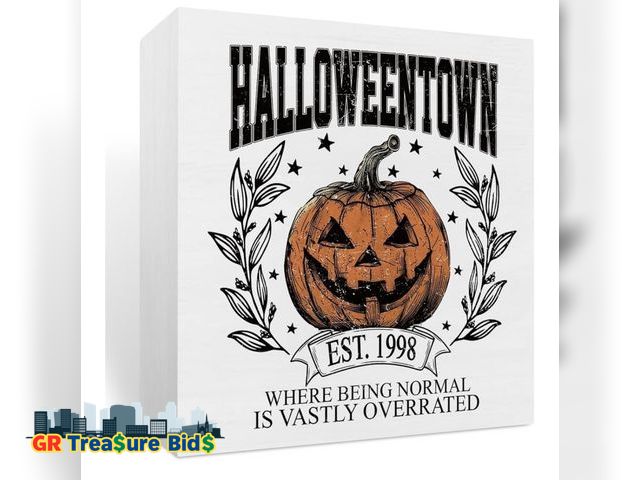 Lot 111-8522 - New Halloween Town Halloween Desk Rustic Wooden Box Sign Halloween Party Supplies Pumpkin Halloween ...