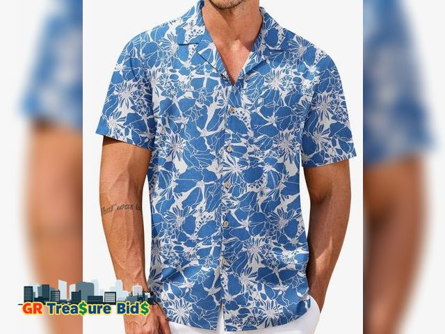 Lot 111-93198 - New (LARGE) COOFANDY Men's Hawaiian Floral Shirts Cotton Linen Button Down Tropical Holiday Beach Sh...