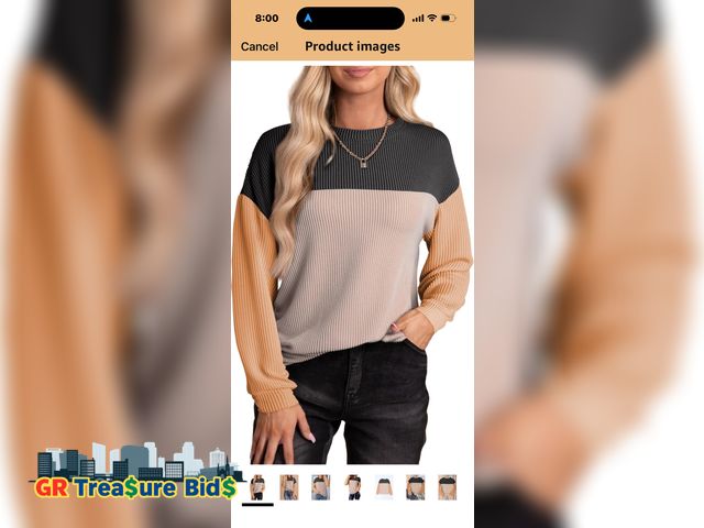 Lot 111-76530 - 1 New EVALESS Womens Long Sleeve Crewneck Shirts Tops Color Block Lightweight Oversized Loose Fit To...