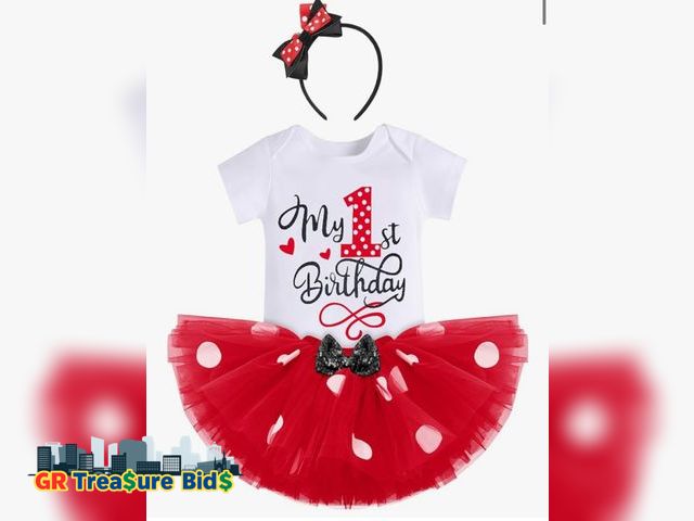Lot 111-28648 - New bakjuno 2Pcs Baby Girl 1st Birthday Outfit Ruffle Backless One Year Old First Birthday Princess ...
