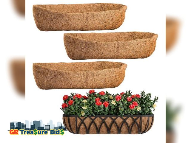 Lot 111-82388 - 4 Packs Coco Liners for Planters 24 Inch, Coconut Fiber Window Box Liners Planter Insert Trough Plan...