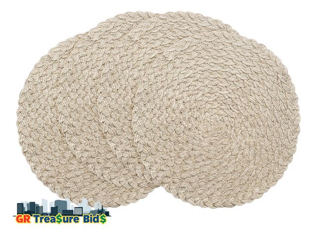 Lot 111-50669 - New Floroom 15 Inch Round Braided Placemats Set of 4, Washable Heat Resistant Cotton Polyester Circl...