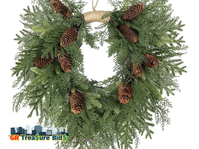 Lot 111-52048 - Wreaths for Front Door with Pine Cones Cedar Wreath for Home Winter Thanksgiving Xmas Outdoor Indoor...