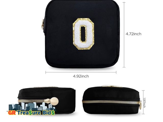 Lot 111-21101 - HBselect Small Makeup Bag Personalized Initial Letter Mini Makeup Bags Nylon Chenille Letter Patch C...