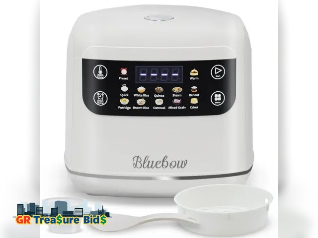 Lot 111-82772 - Bluebow Digital Rice Cooker, 6-Cup/2.1QT Small Rice Maker, 10 Presets, 24-Hour Delay Timer &amp; Kee...